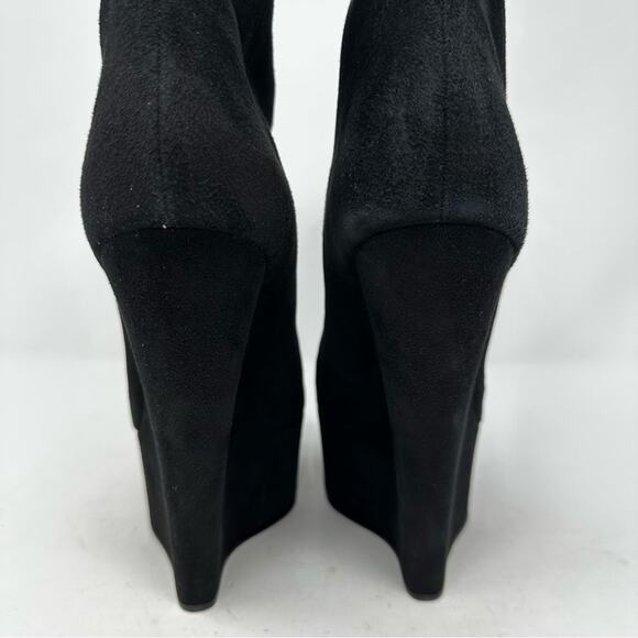Giuseppe Zanotti Black Suede Platform Wedge Boots Size 38.5 - Picture 5 of 11